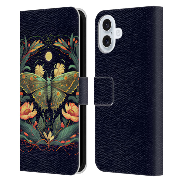 JK Stewart Graphics Lunar Moth Night Garden Leather Book Wallet Case Cover For Apple iPhone 16 Plus