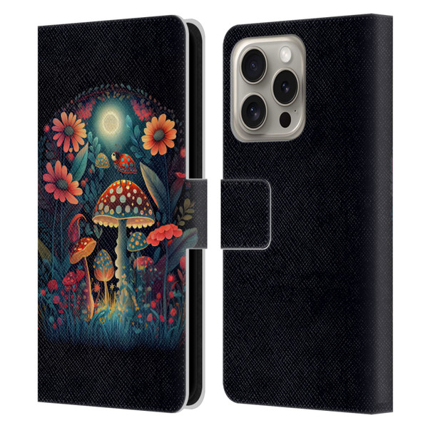 JK Stewart Graphics Ladybug On Mushroom Leather Book Wallet Case Cover For Apple iPhone 16 Pro