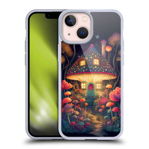 JK Stewart Graphics Mushroom Cottage Night Garden Soft Gel Case for Apple iPhone 13 Mini