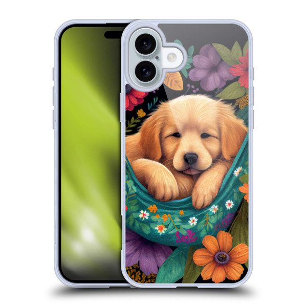 JK Stewart Graphics Golden Retriever In Hammock Soft Gel Case for Apple iPhone 16 Plus