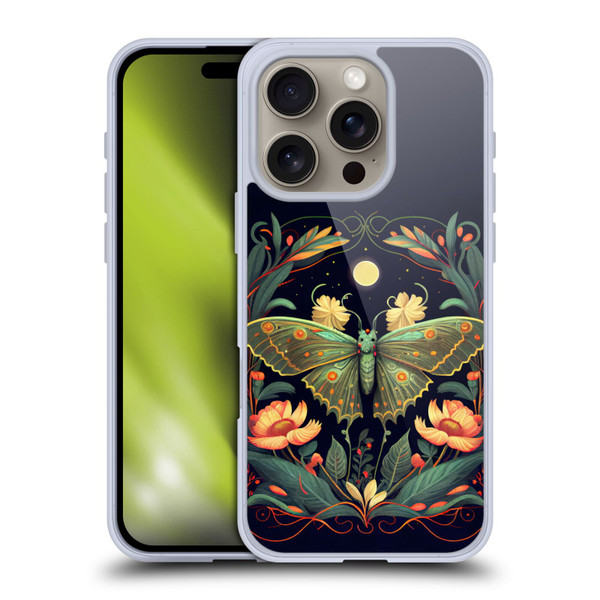 JK Stewart Graphics Lunar Moth Night Garden Soft Gel Case for Apple iPhone 16 Pro