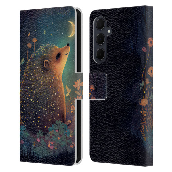 JK Stewart Graphics Hedgehog Looking Up At Stars Leather Book Wallet Case Cover For Samsung Galaxy A35 5G