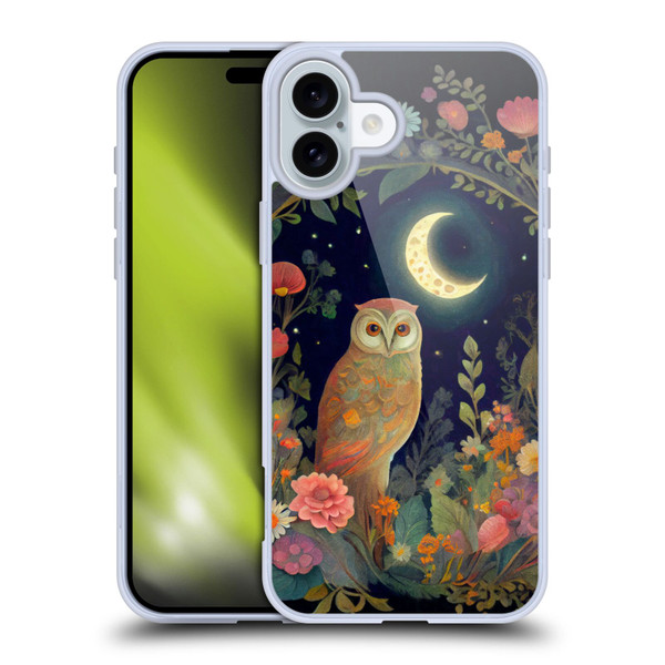 JK Stewart Key Art Owl Crescent Moon Night Garden Soft Gel Case for Apple iPhone 16 Plus