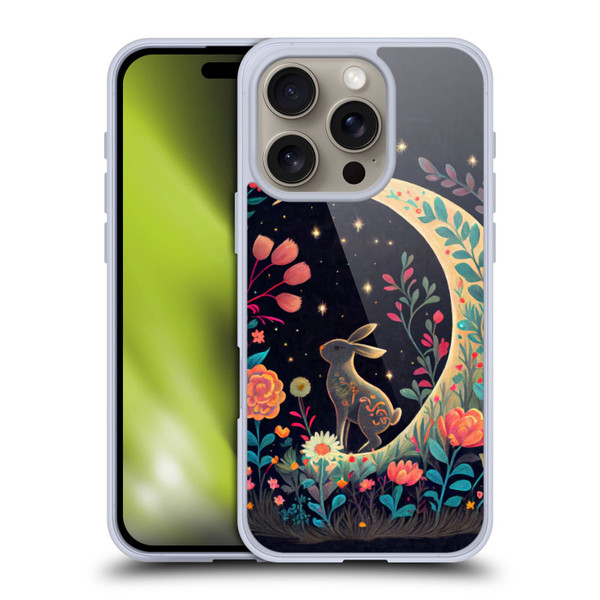 JK Stewart Key Art Rabbit On Crescent Moon Soft Gel Case for Apple iPhone 16 Pro