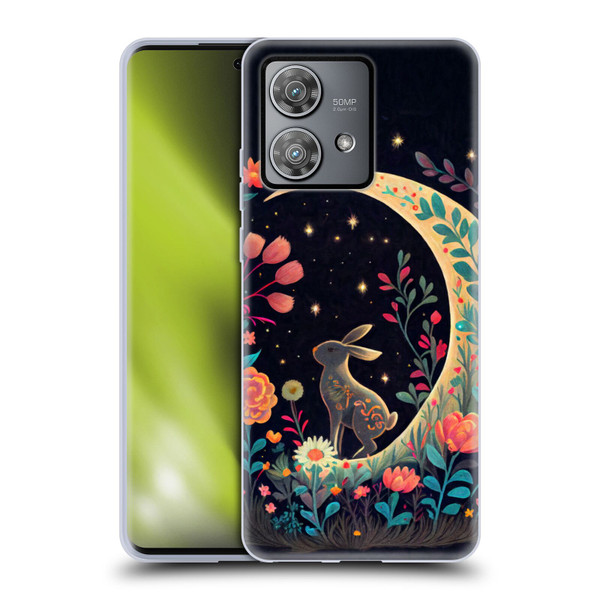 JK Stewart Key Art Rabbit On Crescent Moon Soft Gel Case for Motorola Edge 40 Neo 5G