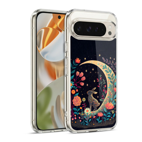 JK Stewart Key Art Rabbit On Crescent Moon Soft Gel Case for Google Pixel 9 / Pixel 9 Pro