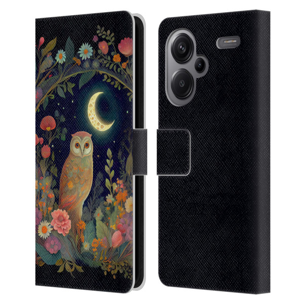 JK Stewart Key Art Owl Crescent Moon Night Garden Leather Book Wallet Case Cover For Xiaomi Redmi Note 13 Pro Plus 5G