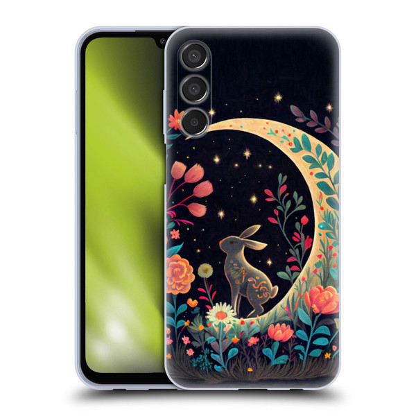 JK Stewart Key Art Rabbit On Crescent Moon Soft Gel Case for Samsung Galaxy M15/F15 5G
