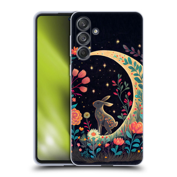 JK Stewart Key Art Rabbit On Crescent Moon Soft Gel Case for Samsung Galaxy M55 5G