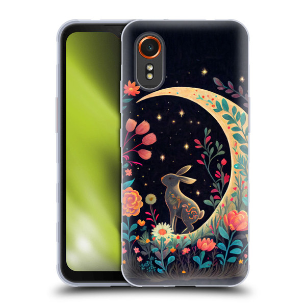 JK Stewart Key Art Rabbit On Crescent Moon Soft Gel Case for Samsung Galaxy Xcover7 5G