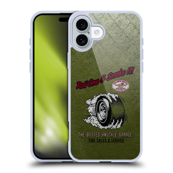 Busted Knuckle Garage Graphics Tire Soft Gel Case for Apple iPhone 16 Plus