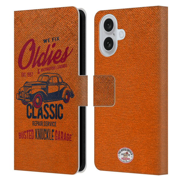 Busted Knuckle Garage Graphics Classic Leather Book Wallet Case Cover For Apple iPhone 16
