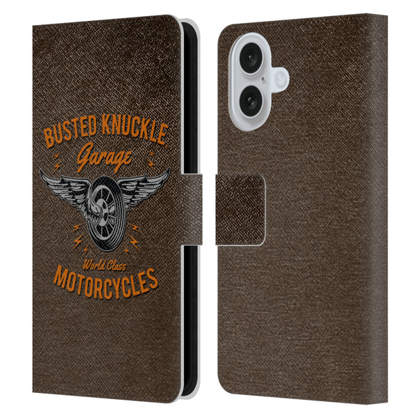 Busted Knuckle Garage Graphics Motorcycles Leather Book Wallet Case Cover For Apple iPhone 16