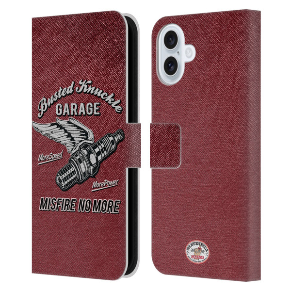 Busted Knuckle Garage Graphics Misfire Leather Book Wallet Case Cover For Apple iPhone 16 Plus