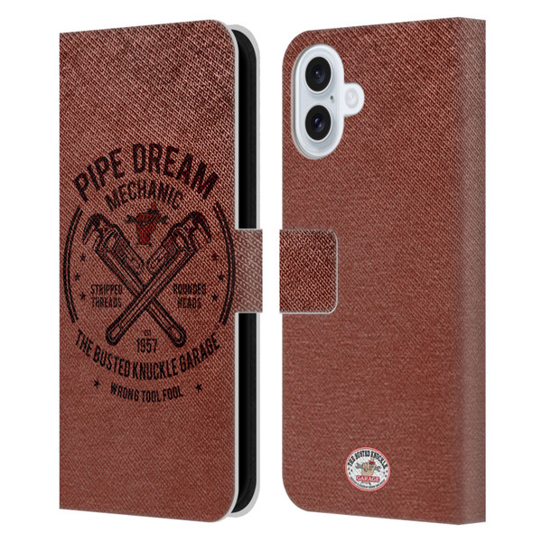 Busted Knuckle Garage Graphics Pipe Dream Leather Book Wallet Case Cover For Apple iPhone 16 Plus