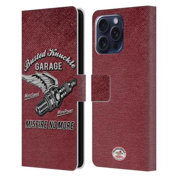 Busted Knuckle Garage Graphics Misfire Leather Book Wallet Case Cover For Apple iPhone 16 Pro Max