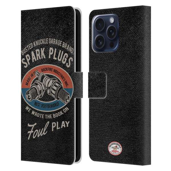 Busted Knuckle Garage Graphics Spark Plugs Leather Book Wallet Case Cover For Apple iPhone 16 Pro Max