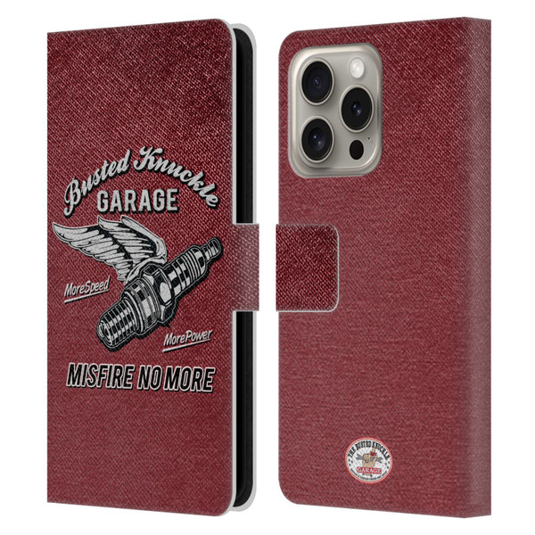 Busted Knuckle Garage Graphics Misfire Leather Book Wallet Case Cover For Apple iPhone 16 Pro