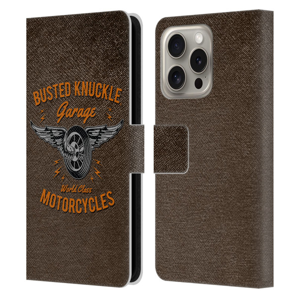 Busted Knuckle Garage Graphics Motorcycles Leather Book Wallet Case Cover For Apple iPhone 16 Pro