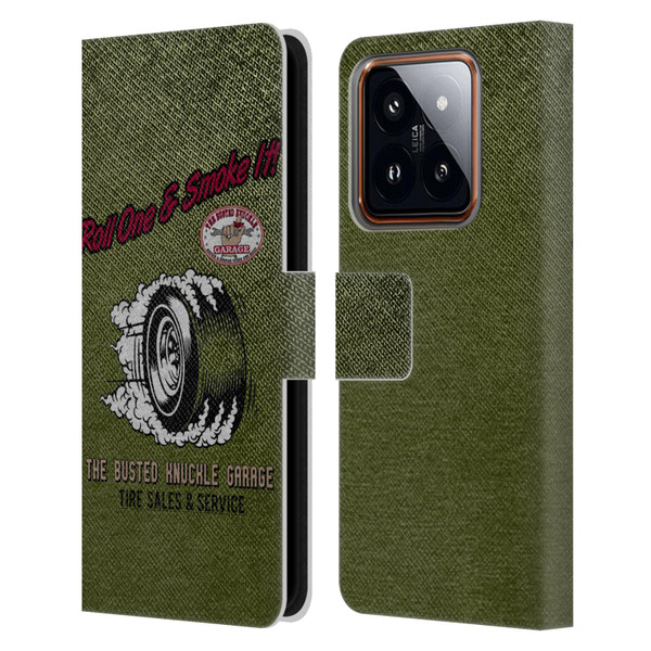 Busted Knuckle Garage Graphics Tire Leather Book Wallet Case Cover For Xiaomi 14
