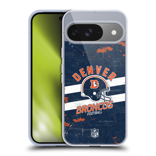 NFL Denver Broncos Logo Art Helmet Distressed Soft Gel Case for Google Pixel 9 / Pixel 9 Pro