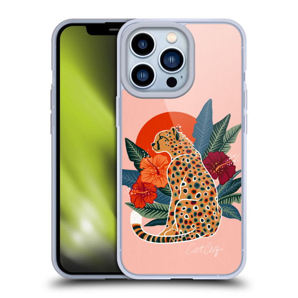 Cat Coquillette Tropical Wildlife Cheetah And Hibiscus Soft Gel Case for Apple iPhone 13 Pro