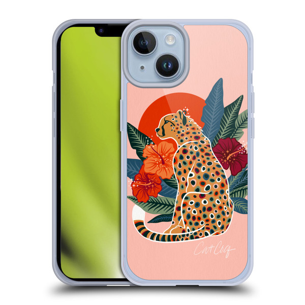 Cat Coquillette Tropical Wildlife Cheetah And Hibiscus Soft Gel Case for Apple iPhone 14