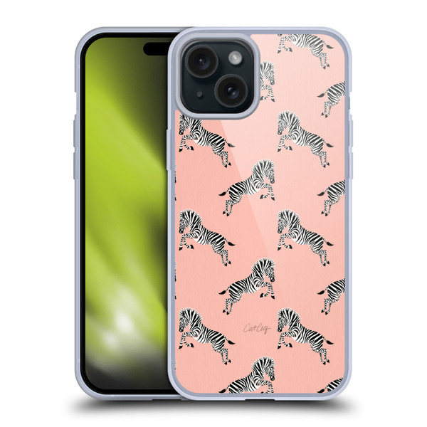 Cat Coquillette Tropical Wildlife Zebra Leap Pattern Soft Gel Case for Apple iPhone 15 Plus