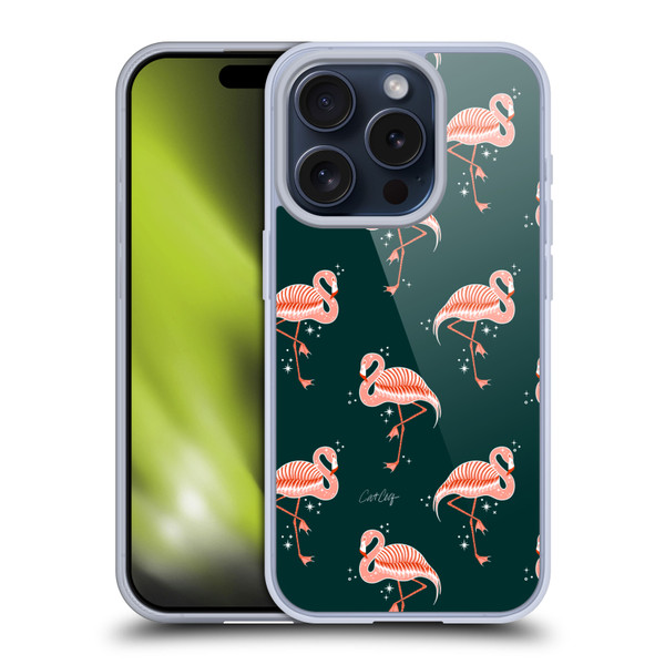 Cat Coquillette Tropical Wildlife Flamingo Sparkles Soft Gel Case for Apple iPhone 15 Pro