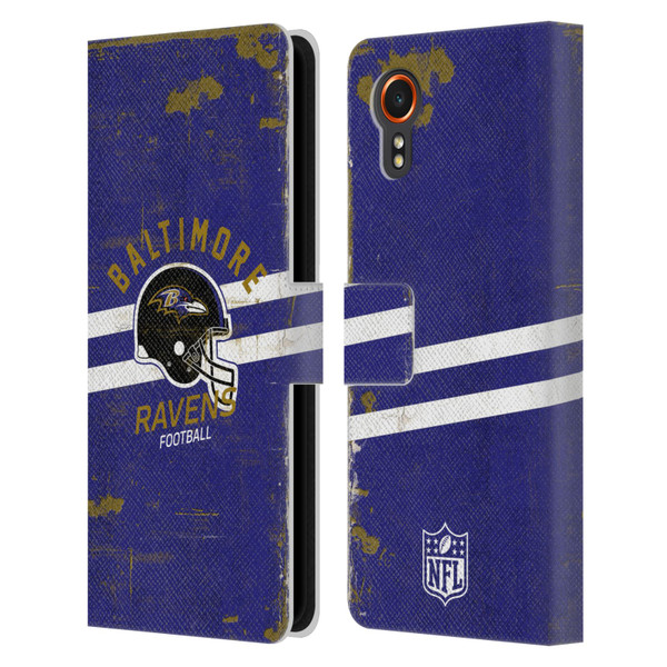 NFL Baltimore Ravens Logo Art Helmet Distressed Leather Book Wallet Case Cover For Samsung Galaxy Xcover7 5G