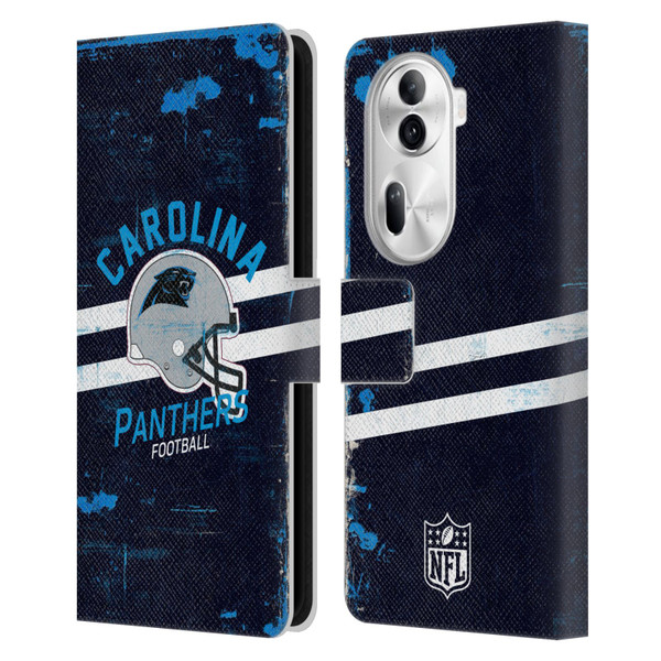 NFL Carolina Panthers Logo Art Helmet Distressed Leather Book Wallet Case Cover For OPPO Reno11