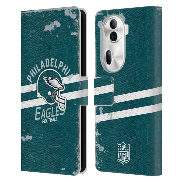NFL Philadelphia Eagles Logo Art Helmet Distressed Leather Book Wallet Case Cover For OPPO Reno11
