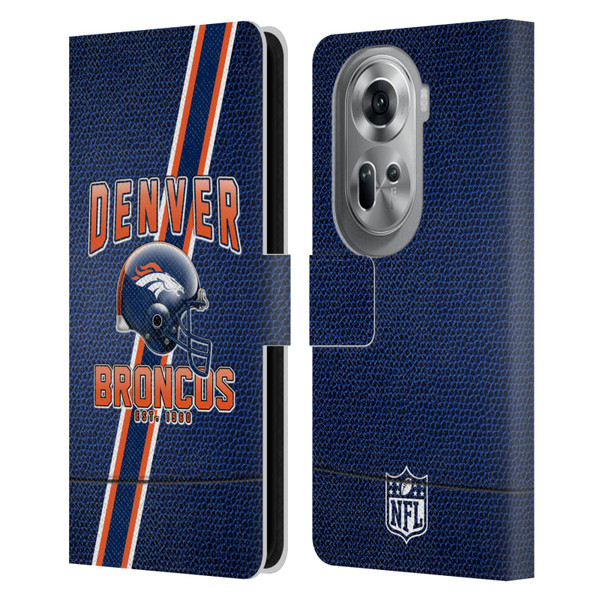 NFL Denver Broncos Logo Art Football Stripes Leather Book Wallet Case Cover For OPPO Reno11 Pro