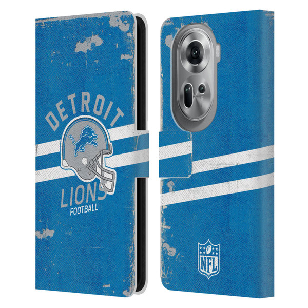 NFL Detroit Lions Logo Art Helmet Distressed Leather Book Wallet Case Cover For OPPO Reno11 Pro