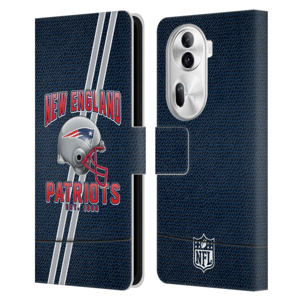 NFL New England Patriots Logo Art Football Stripes Leather Book Wallet Case Cover For OPPO Reno11