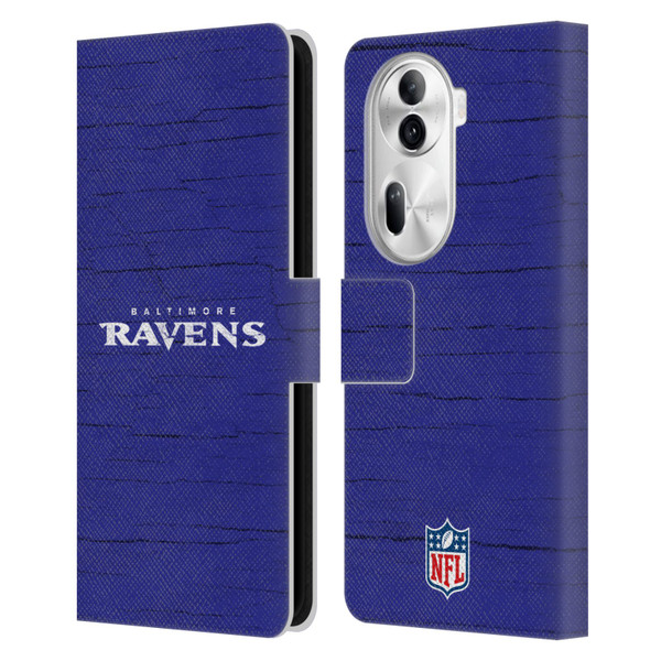 NFL Baltimore Ravens Logo Distressed Look Leather Book Wallet Case Cover For OPPO Reno11