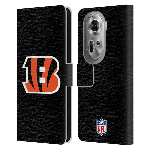 NFL Cincinnati Bengals Logo Plain Leather Book Wallet Case Cover For OPPO Reno11 Pro