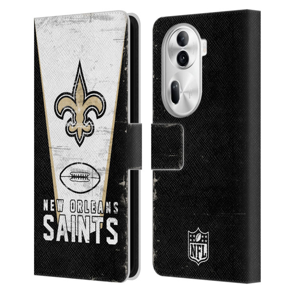 NFL New Orleans Saints Logo Art Banner Leather Book Wallet Case Cover For OPPO Reno11