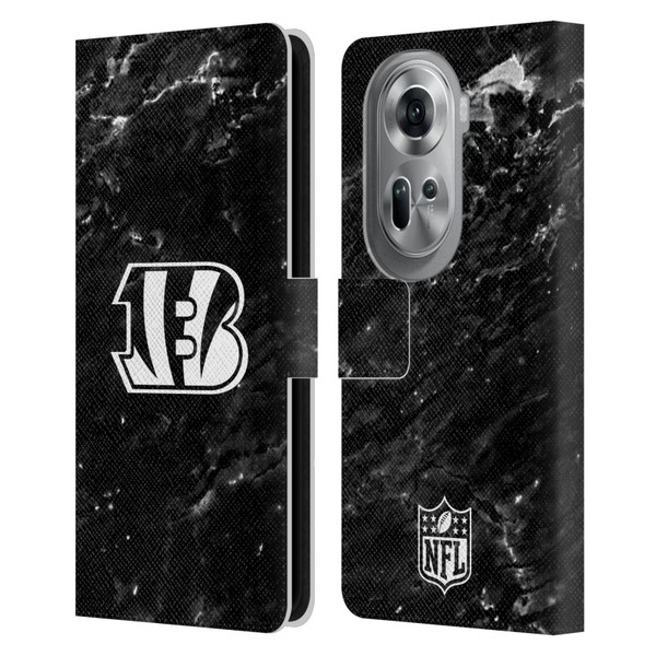 NFL Cincinnati Bengals Artwork Marble Leather Book Wallet Case Cover For OPPO Reno11 Pro