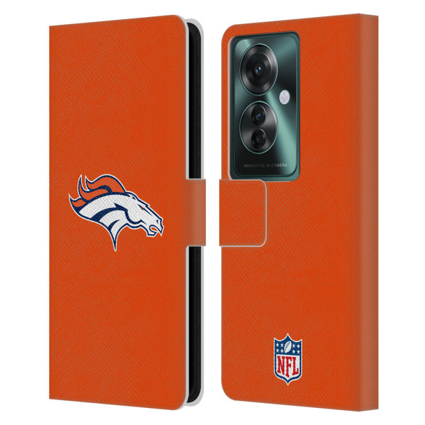 NFL Denver Broncos Logo Plain Leather Book Wallet Case Cover For OPPO Reno11 F 5G / F25 Pro 5G