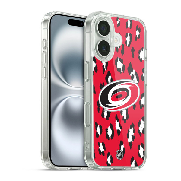 NHL Carolina Hurricanes Leopard Pattern Soft Gel Case for Apple iPhone 16