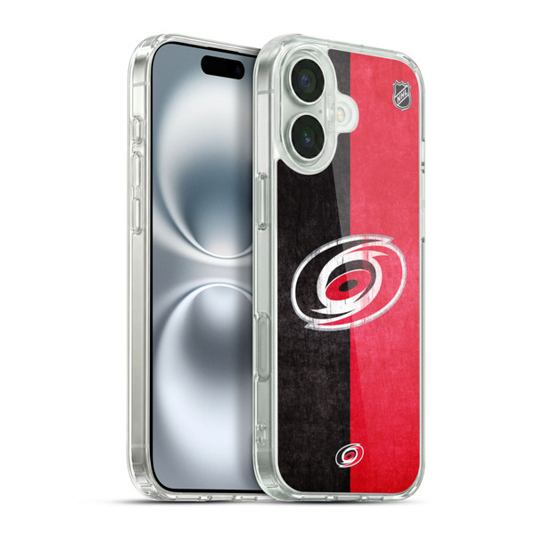 NHL Carolina Hurricanes Half Distressed Soft Gel Case for Apple iPhone 16 Plus