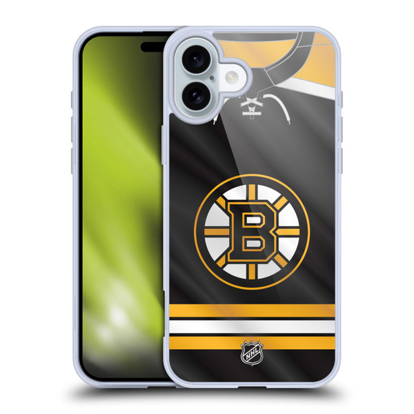 NHL Boston Bruins Jersey Soft Gel Case for Apple iPhone 16 Plus