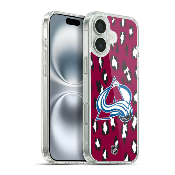 NHL Colorado Avalanche Leopard Pattern Soft Gel Case for Apple iPhone 16 Plus & MagSafe