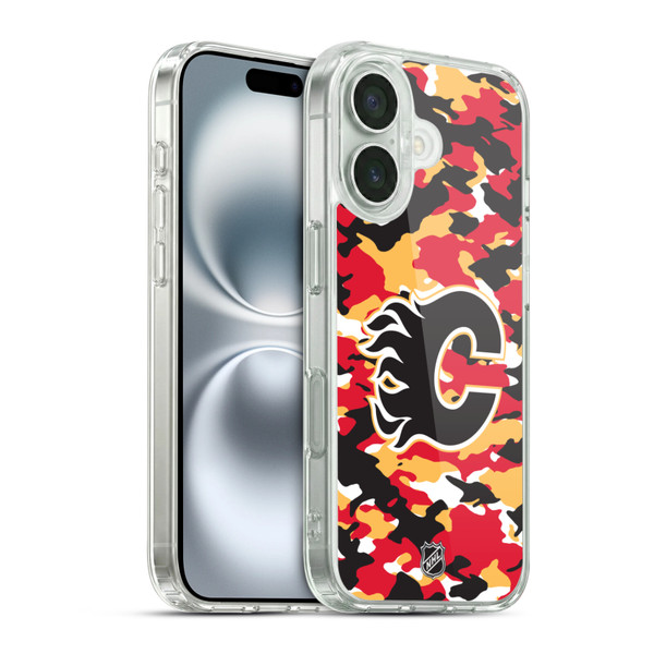 NHL Calgary Flames Camouflage Soft Gel Case for Apple iPhone 16 & MagSafe