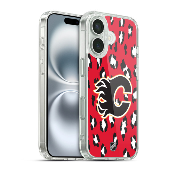 NHL Calgary Flames Leopard Pattern Soft Gel Case for Apple iPhone 16 & MagSafe