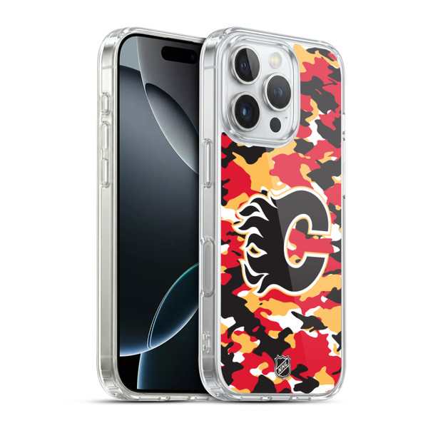 NHL Calgary Flames Camouflage Soft Gel Case for Apple iPhone 16 Pro & MagSafe