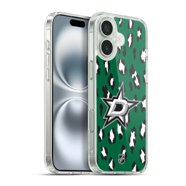 NHL Dallas Stars Leopard Pattern Soft Gel Case for Apple iPhone 16 Plus