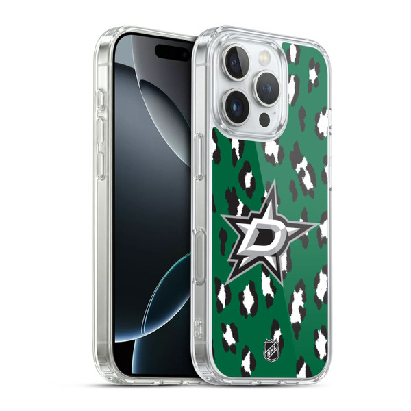 NHL Dallas Stars Leopard Pattern Soft Gel Case for Apple iPhone 16 Pro