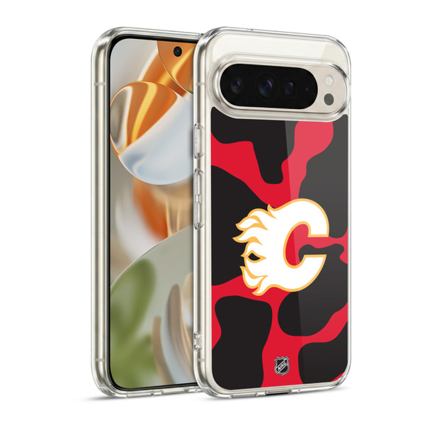 NHL Calgary Flames Cow Pattern Soft Gel Case for Google Pixel 9 / Pixel 9 Pro